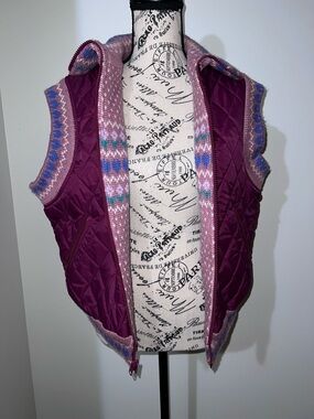 Vintage T.G.I.F. Reversible Quilted & Fair Isle Knit Vest - Size Large